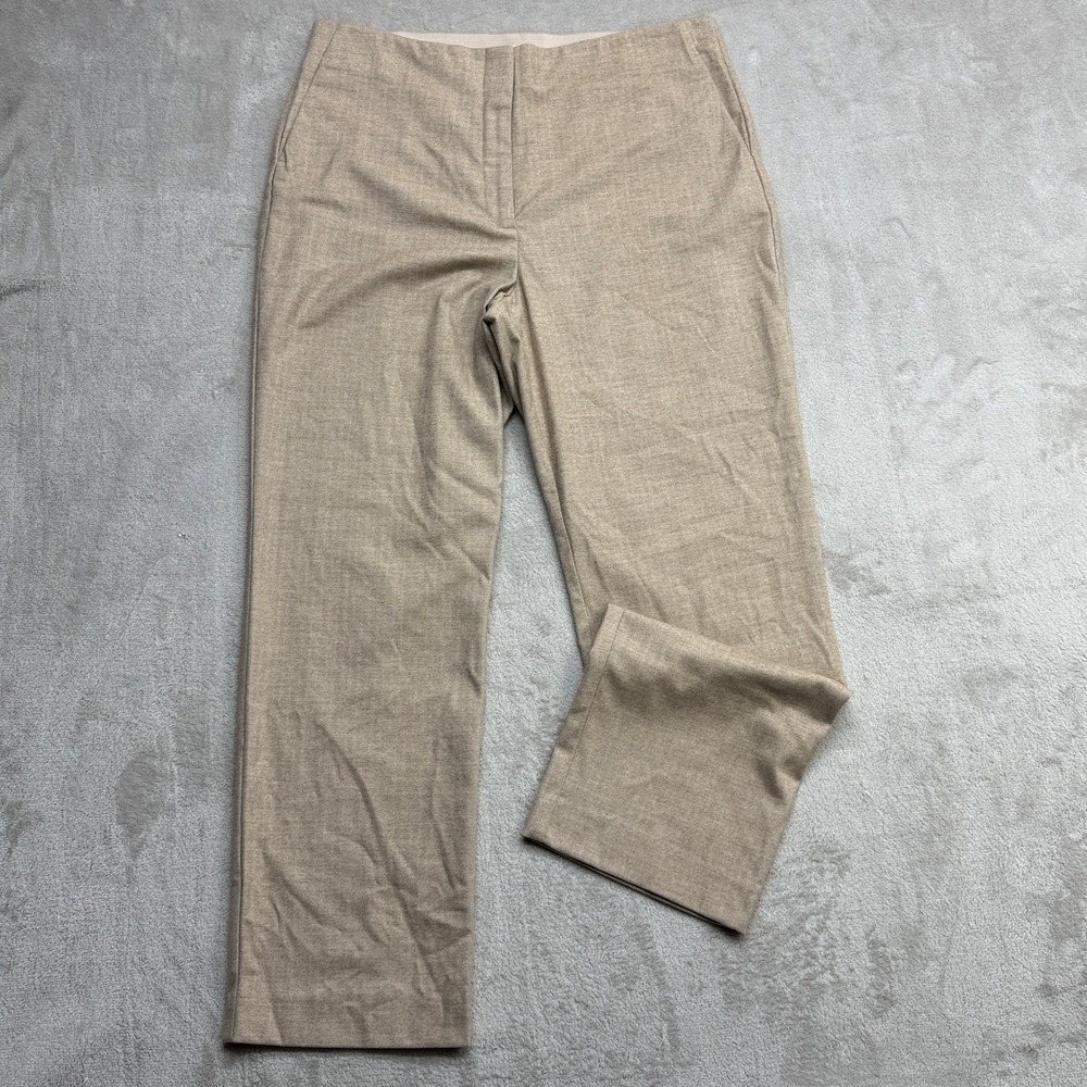 Loft High Waist Herringbone Straight Leg Trousers Women's 12 Tan Workwear Pants